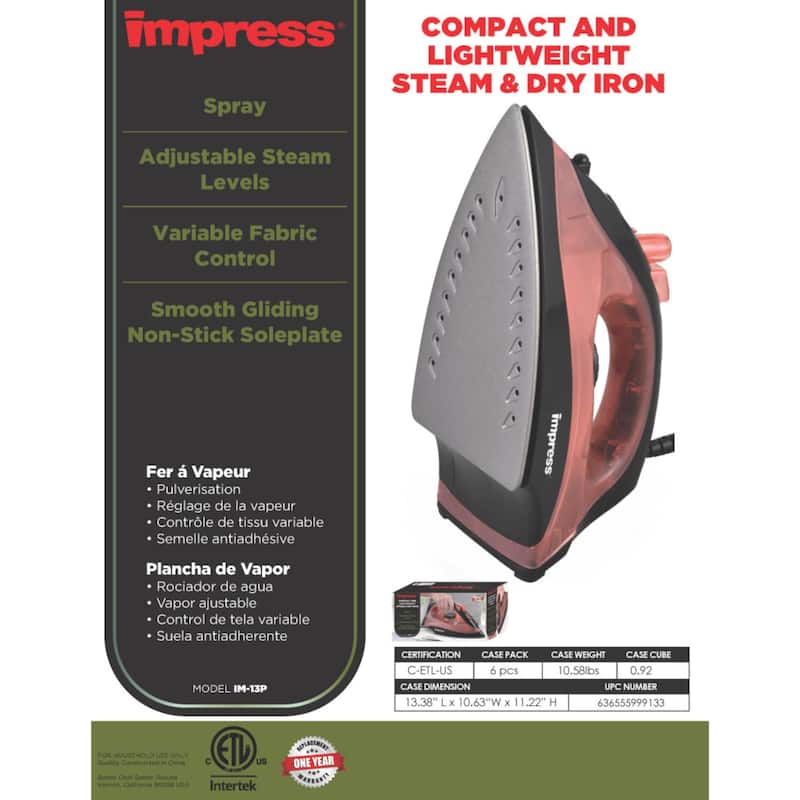 Impress Compact Spray Non-Stick Steam and Dry Iron