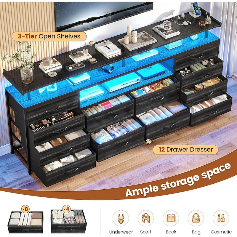TV Stand 65 70 Inches TV LED Lights Power Outlets Storage Drawers