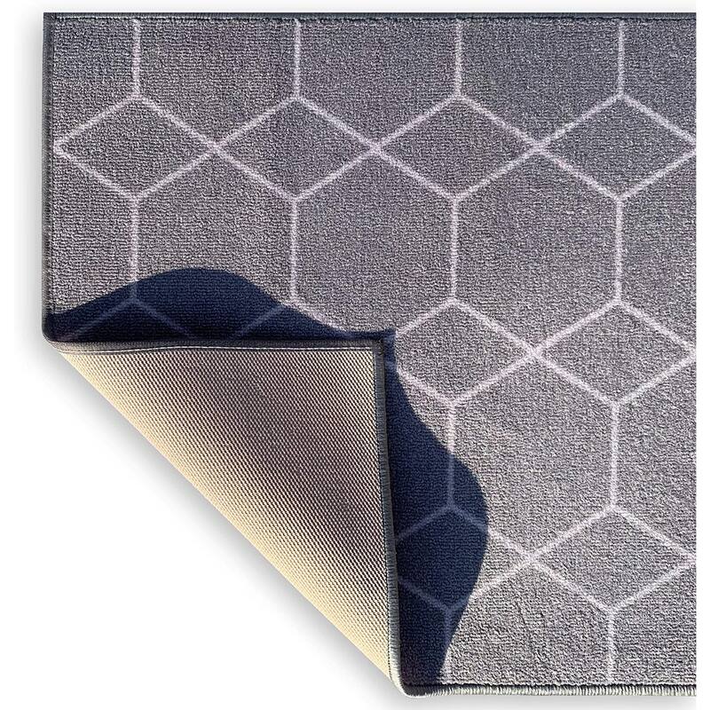 Custom Size Hexagon Gray 26 Inch Wide Non-Slip Stair Runner Rug