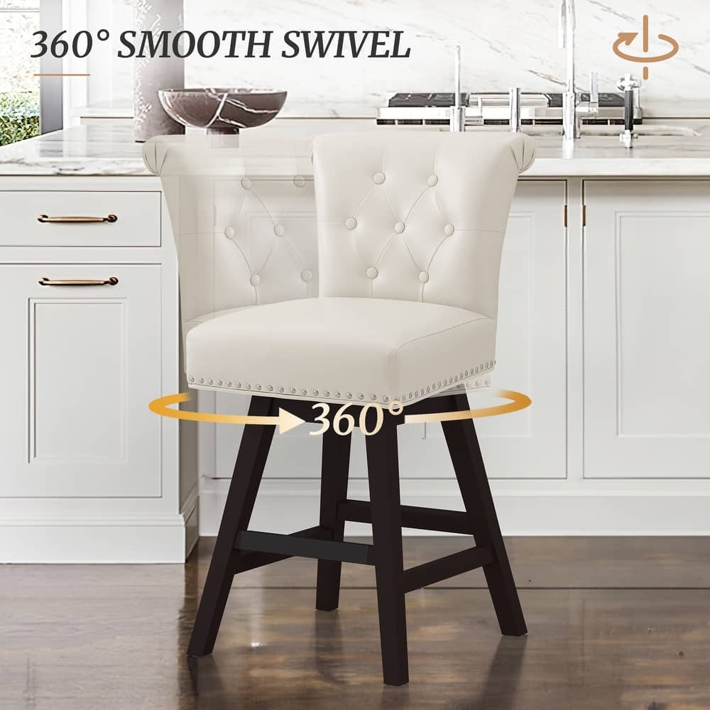 Modern 26.in Swivel Bar Stool Armless Counter Height Stool with Wooden Legs for Kitchen Island