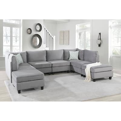 120" Gray Velvet 8Pc Modular Sofa, Flexible & Modern