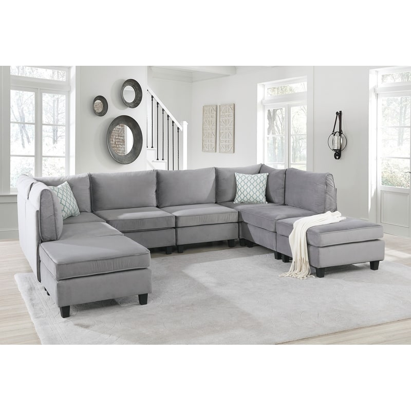120" Gray Velvet 8Pc Modular Sofa, Flexible & Modern