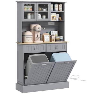 Modern Storage Cabinet with Charging Station, Glass Doors and Adjustable Shelf