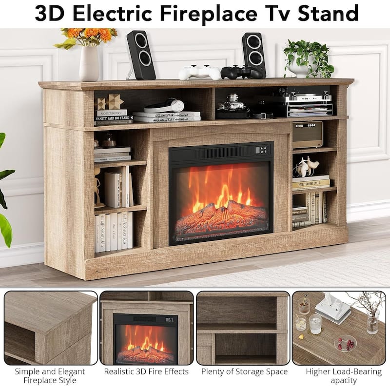 TV Stand For TVs Up To 58" With 23" Electric Fireplace Included