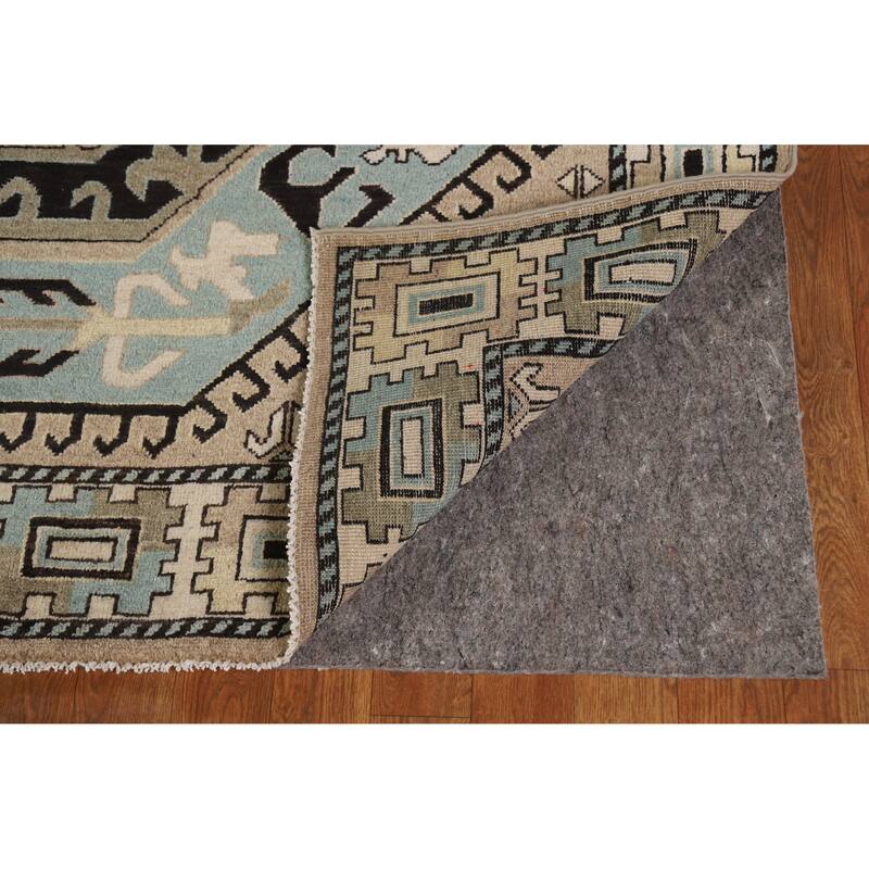 Hand Knotted Oriental 100% Wool Carpet Traditional Medallion Black Kazak Area Rug - 9' 7'' X 8' 2''