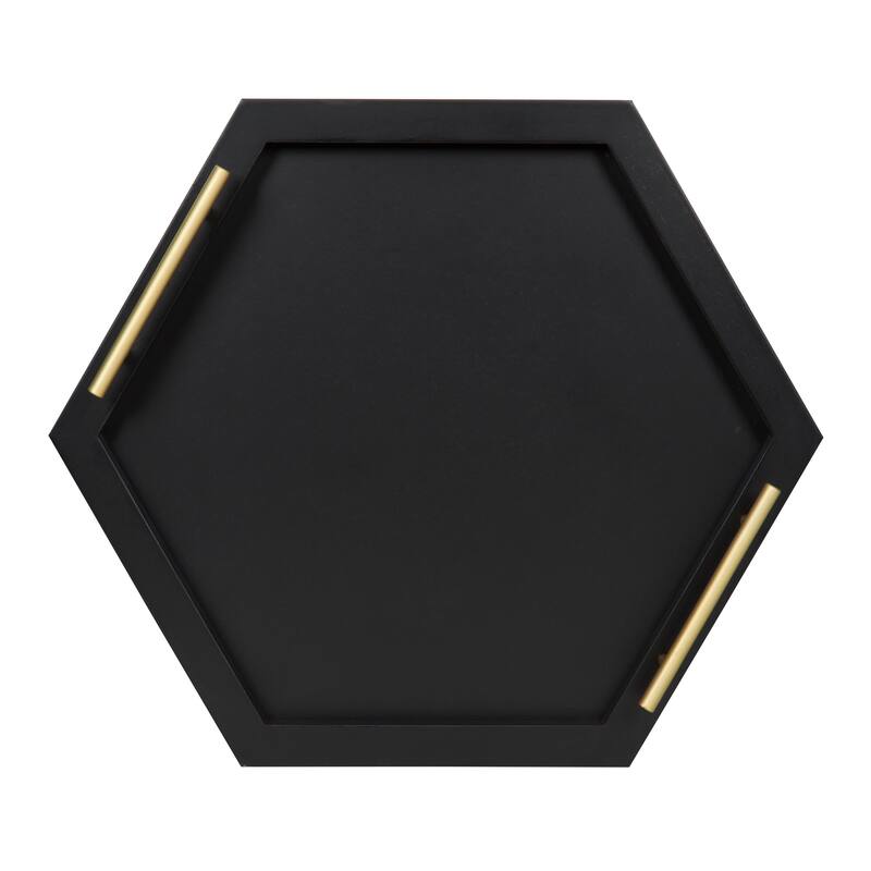 Halsey Hexagon Decorative Wood Tray with Polished Metal Handles