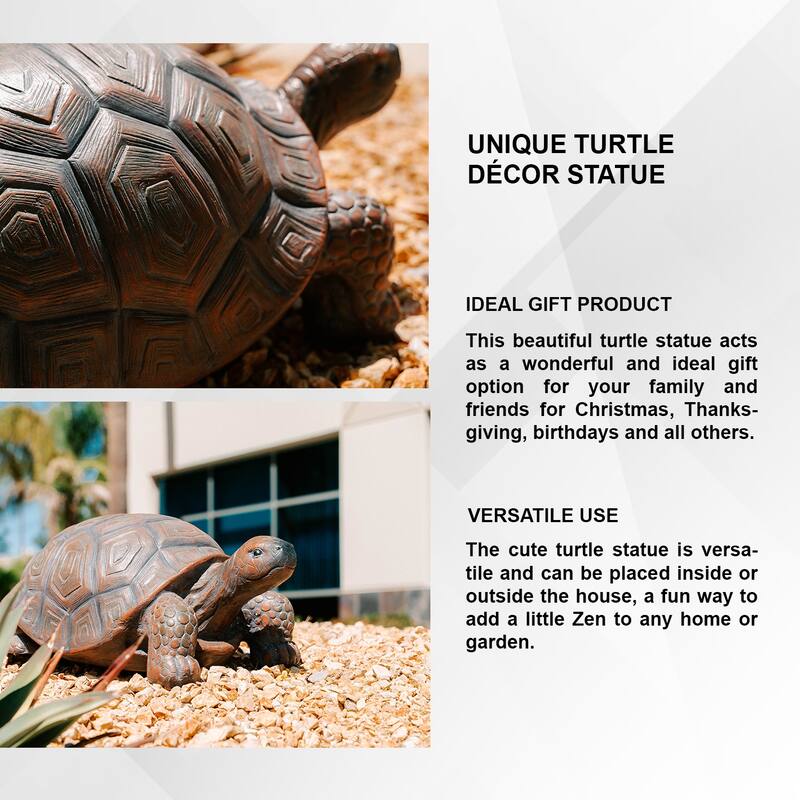 XBrand Brown and Black Concrete/MgO Walking Turtle Statue, Indoor or Outdoor Décor, Garden Décor, Turtle Statuary