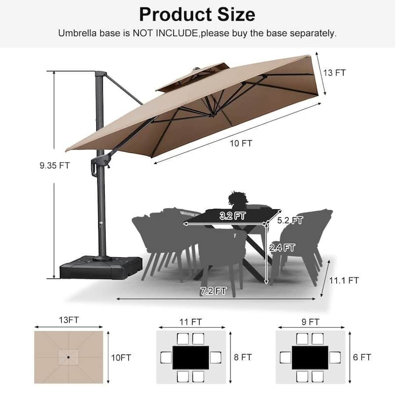 PURPLE LEAF Patio Cantilever Umbrella with 360 Degree Rotation UV Protection