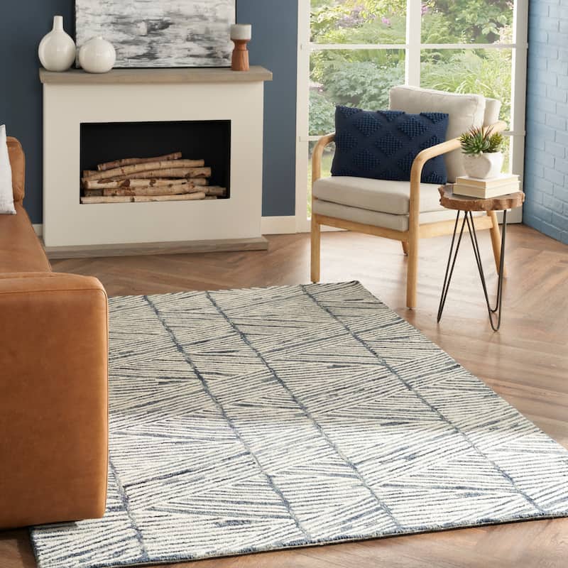 Nourison Vail Textured Rustic Farmhouse Area Rug - 5'3" x 7'3" - White Blue - Rectangle