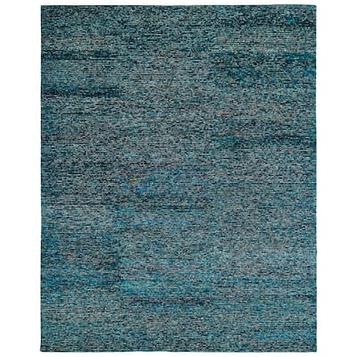 Modern Blue Hand-Knotted Wool & Viscose Area Rug
