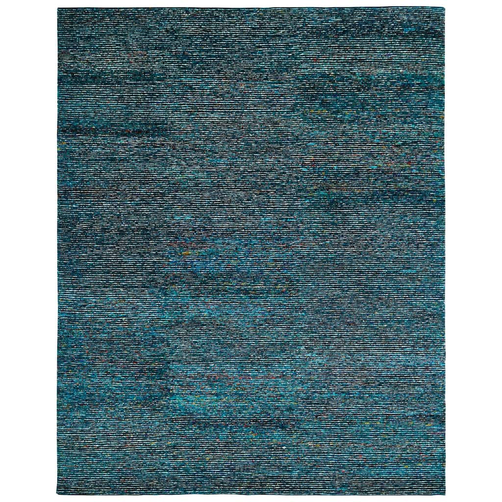 Modern Blue Hand-Knotted Wool & Viscose Area Rug
