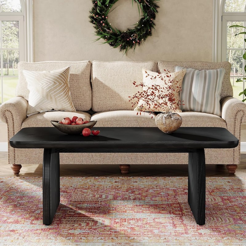 Rectangle Coffee Table, Farmhouse Accent Center Table Low Cocktail Tea Table with Sturdy Base
