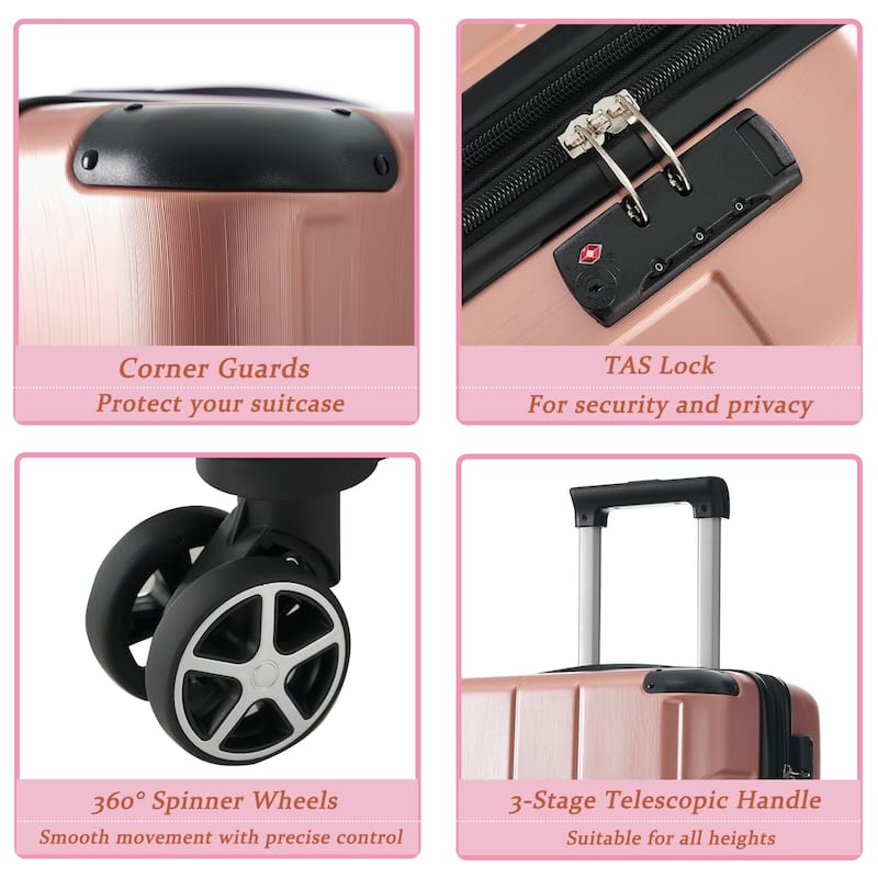 24" Expansion Luggage, Hardside Suitcase with Double Wheels, Lightweight ABS Hard Shell Checked Luggage, for Travel & Business