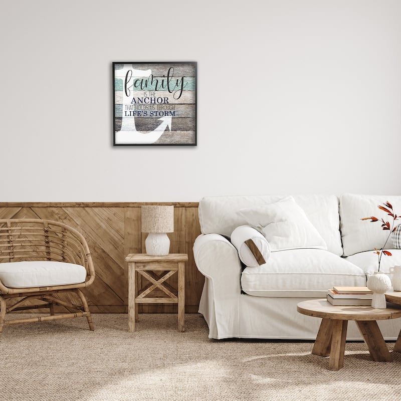 Stupell Family Anchor through Storm Motivational Phrase Wood Grain Framed Wall Art