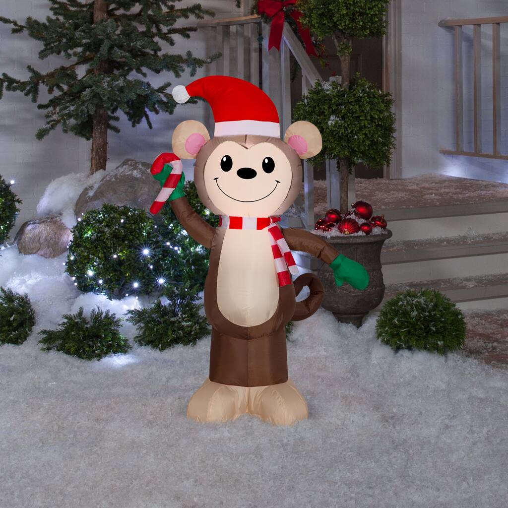 Gemmy Christmas Airblown Inflatable Monkey , 4 ft Tall, Multicolored