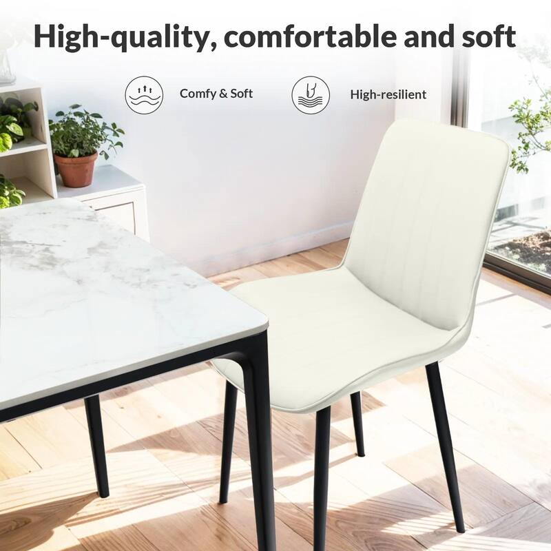 PU Leather Dining Chair with Metal Legs, Wave Pattern Upholstered Armless Chair Set of 4 for Kitchen, Restaurant, Living