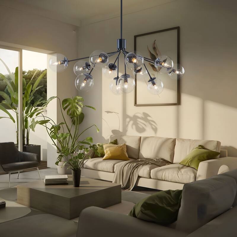 Starsky 12-Light Clear Bubble Glass Chandelier for Dining Room, Entryway, Living Room, Kitchen Island