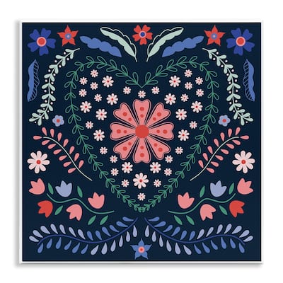 Stupell Folk Flowers in Heart Pattern Wall Plaque Art Design By Sazerelli Designs
