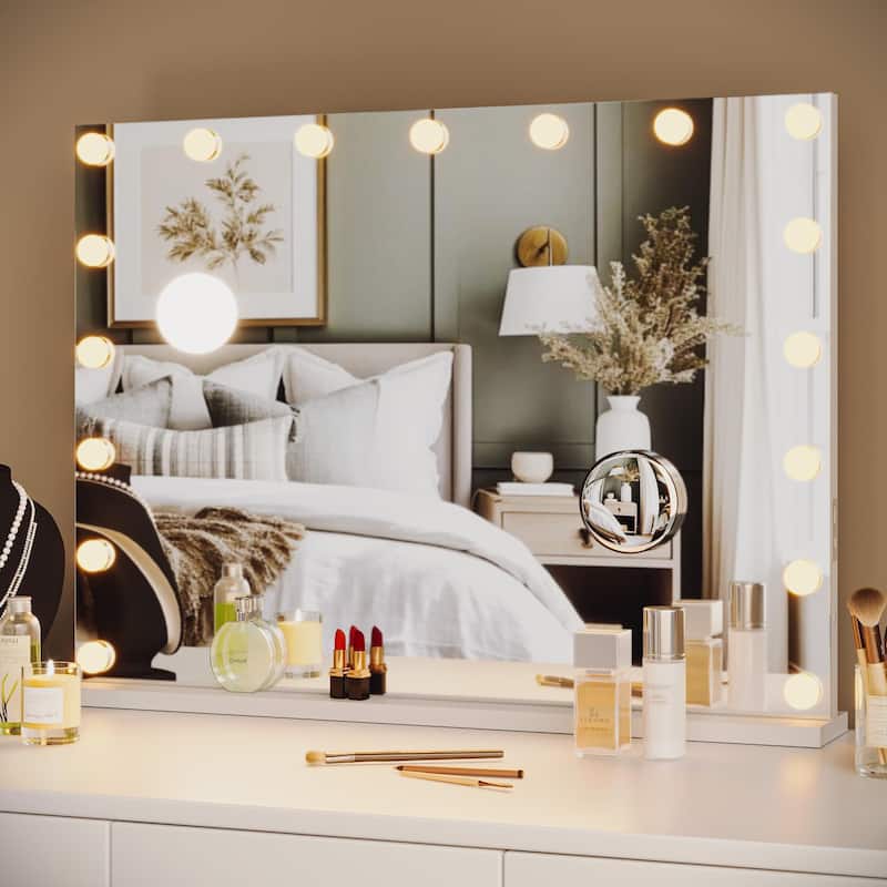 32"x 24" Vanity Mirror with Lights - White_32"24"