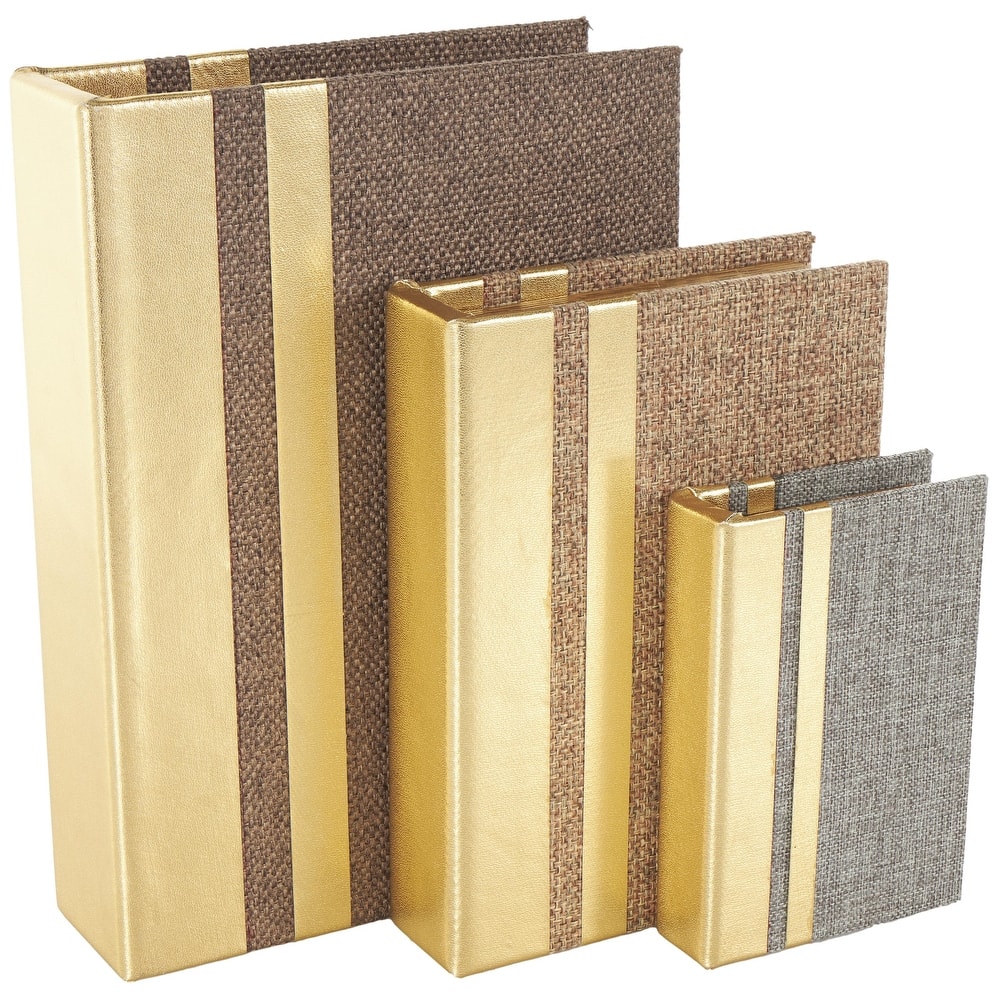 Faux Leather or Wooden Faux Storage Book Decorative Box - Set of 3 - Multi Colored - CosmoLiving by Cosmopolitan