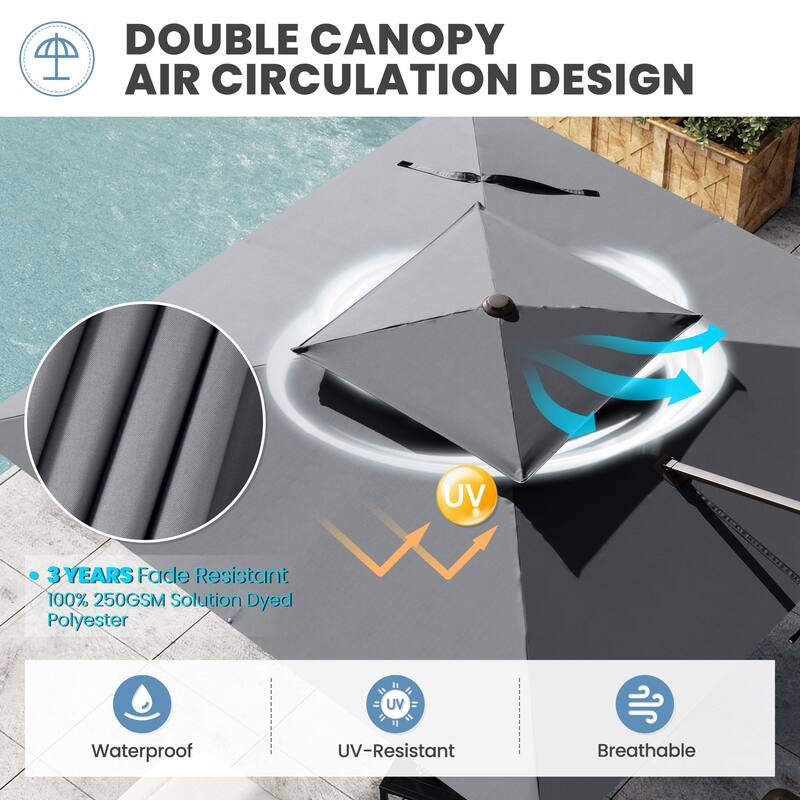 Outdoor 10FT Square Adjustable Offset Cantilever Patio Umbrella