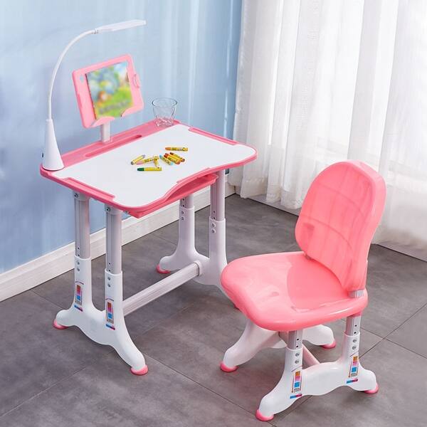 Height Adjustable Study Desk And Chair Set With Tilted Desktop And ...