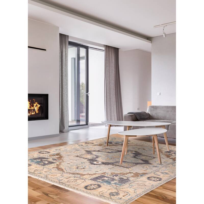 ECARPETGALLERY Hand-knotted Jules Serapi Light Grey Wool Rug - 7'10 x 9'11