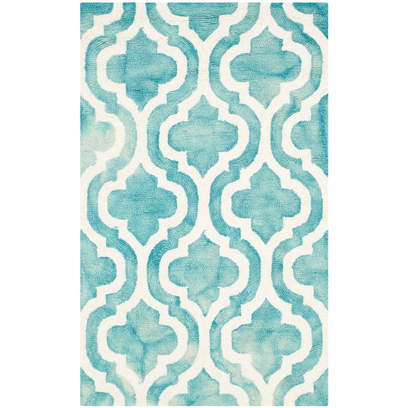 SAFAVIEH, Handmade Dip Dye Liia Watercolor Vintage Boho Wool - 2' 6" x 4' - Turquoise/Ivory