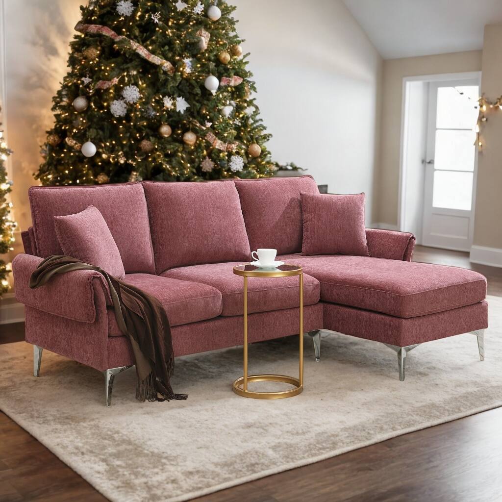 84 " Convertible Sofa, Modern Chenille L-Shaped Sofa Couch with Reversible Chaise Lounge