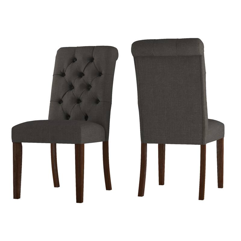 Benchwright Linen Tufted Dining Chair with Brown Finish Legs (Set of 2) by iNSPIRE Q Artisan - Dark Grey Linen