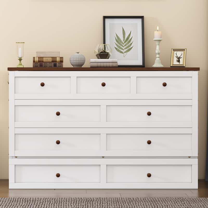 MERAX Solid Pine Murphy Bed Chest with Charging Station and Large Storage Drawer