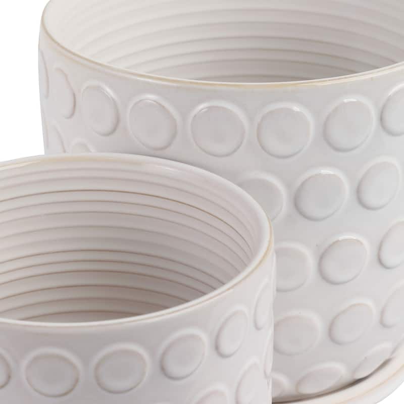 Ceramic Saucer Planters Circular Design Indoor Decor (Set of 2)