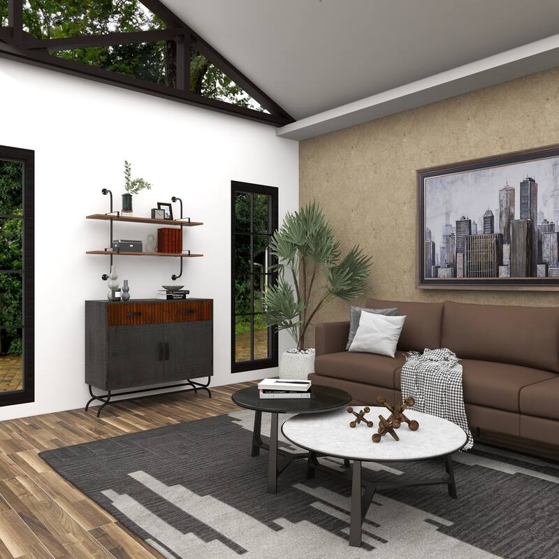 3 Level Wood Wall Shelf with Black Metal Brackets - Brown or Gray