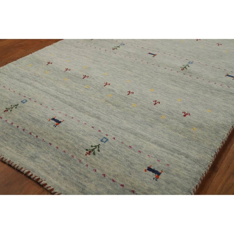 Hand Knotted Oriental 100% Wool Carpet Tribal Animal Pictorial Green Gabbeh Area Rug - 4' 11'' X 3' 0''