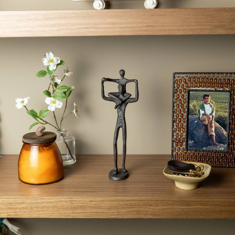 Proud Parent Holding Child Up Contemporary Iron Sculpture Statue