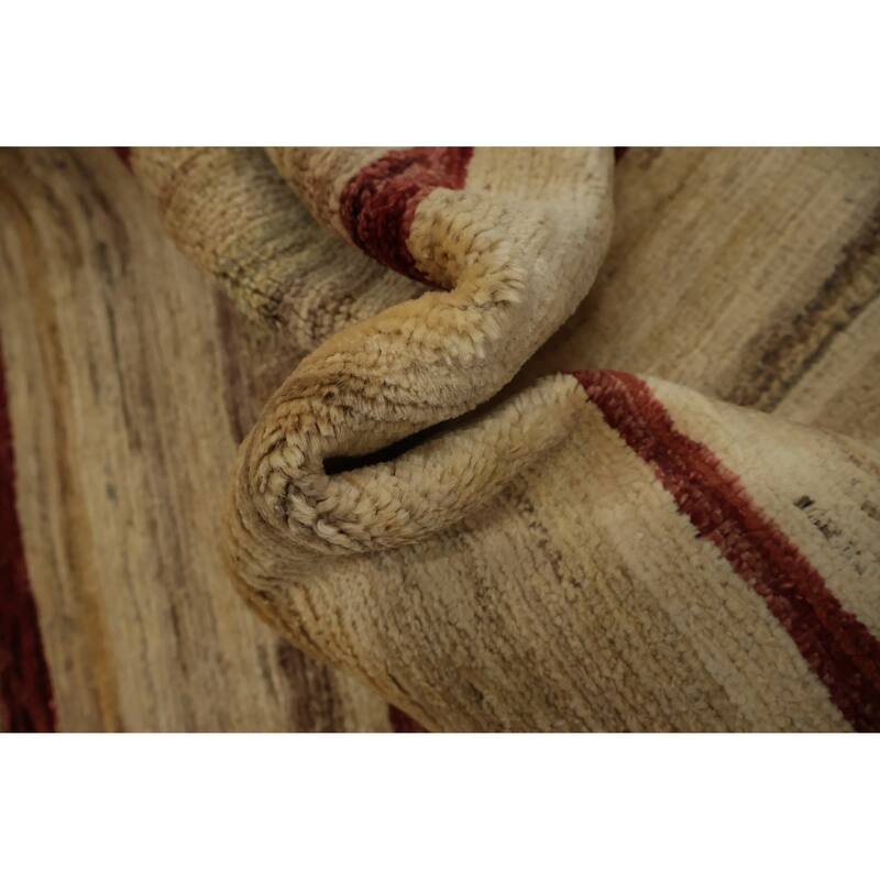 Hand Knotted Oriental 100% Wool Carpet Modern Stripe Beige & Ivories Gabbeh Area Rug - 9' 7'' X 6' 6''