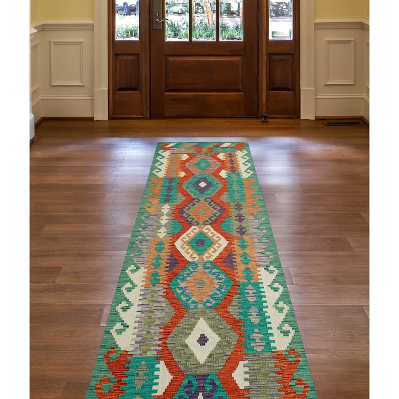 Flatweave Walton Red/Green Runner - 2'10" x 9'3"