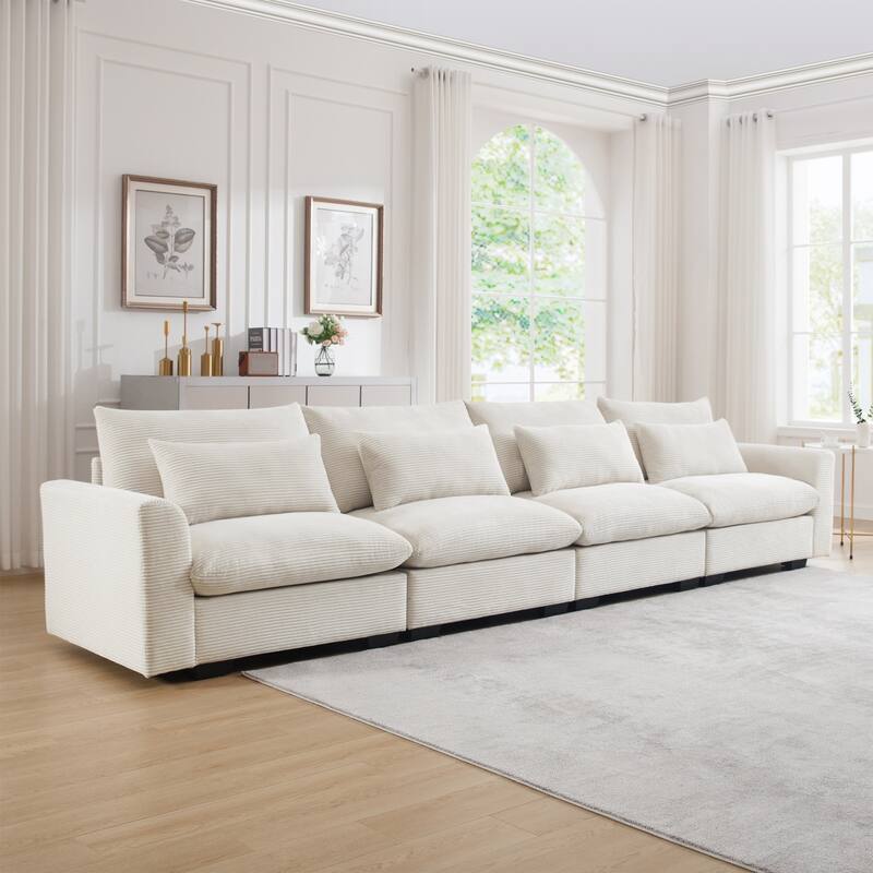 GDFStudio - Finnegan 4‑Seater Corduroy Sofa with 4 Waist Pillows