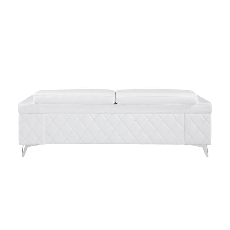 HomeRoots 89" White Italian Leather Sofa With Silver Legs - 89