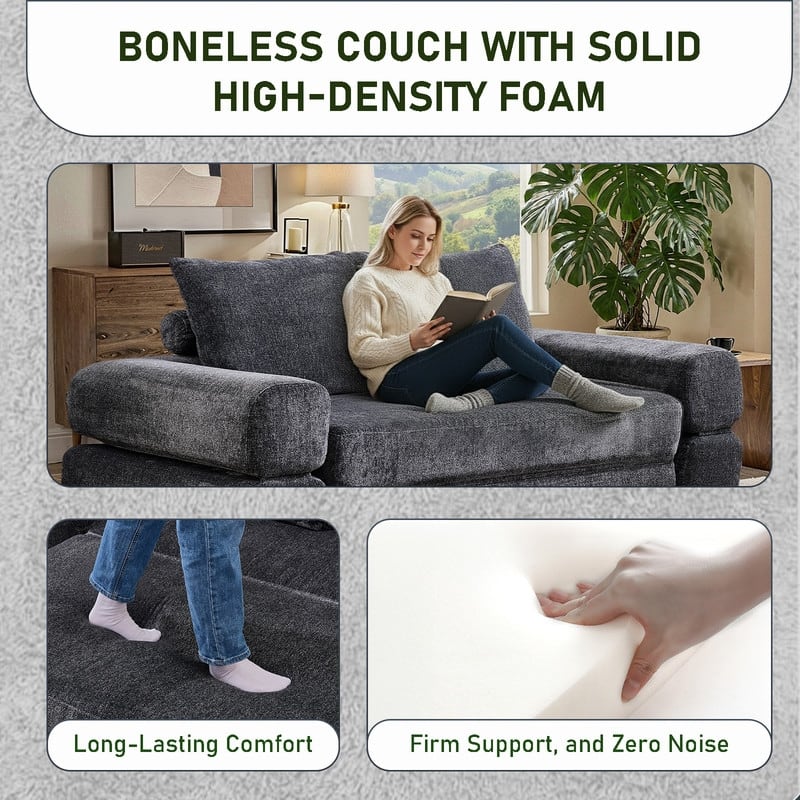 Modern Chenille Convertible Sofa Bed Queen Size Split Back Design