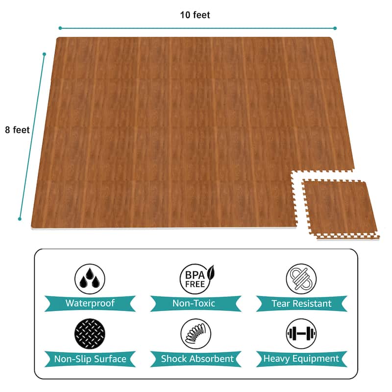 Sorbus 80 Sq. Ft. Wood Grain Floor Tiles Foam Mat EVA Interlocking Mats Tile 3/8-Inch-Thick Wood Puzzle Exercise Mats.