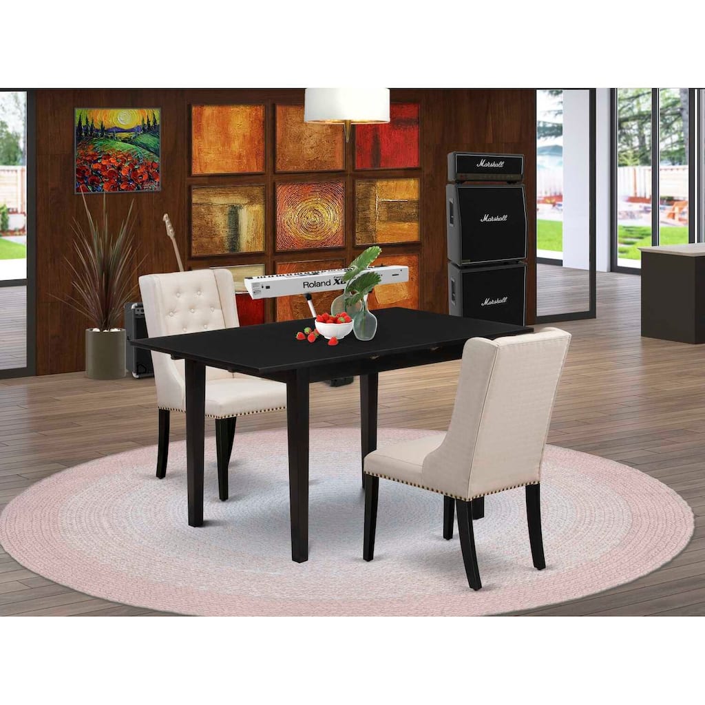 HomeStock 3-Pc Black Finish Rectangular Solid Wood Top with Butterfly Leaf Dining Table Set