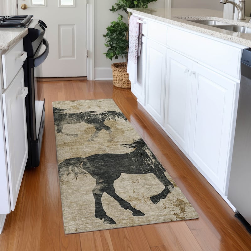 Premium Washable Super Two Horses Mayfield Rug - Beige - 2'3" x 7'6"
