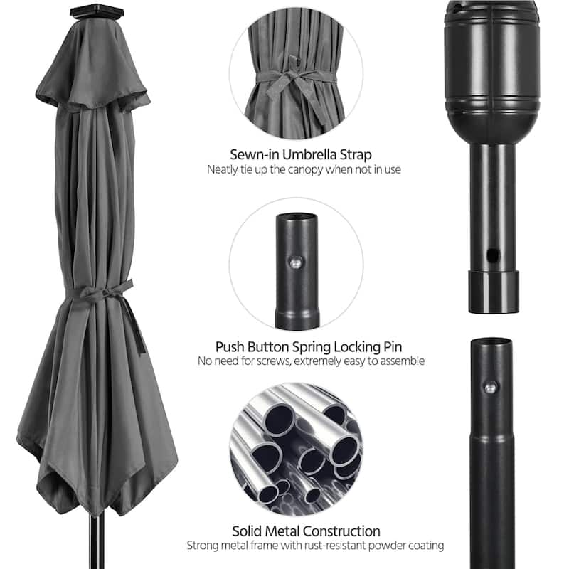 Yaheetech 9FT Patio Umbrella with 32 LED Lights Market Umbrella with 8 Ribs