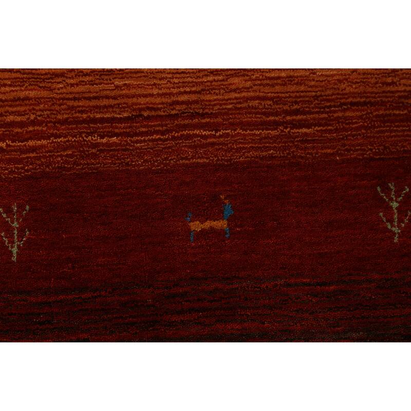 Hand Knotted Oriental 100% Wool Carpet Tribal Stripe Oranges & Rust Gabbeh Area Rug - 4' 10'' X 3' 1''