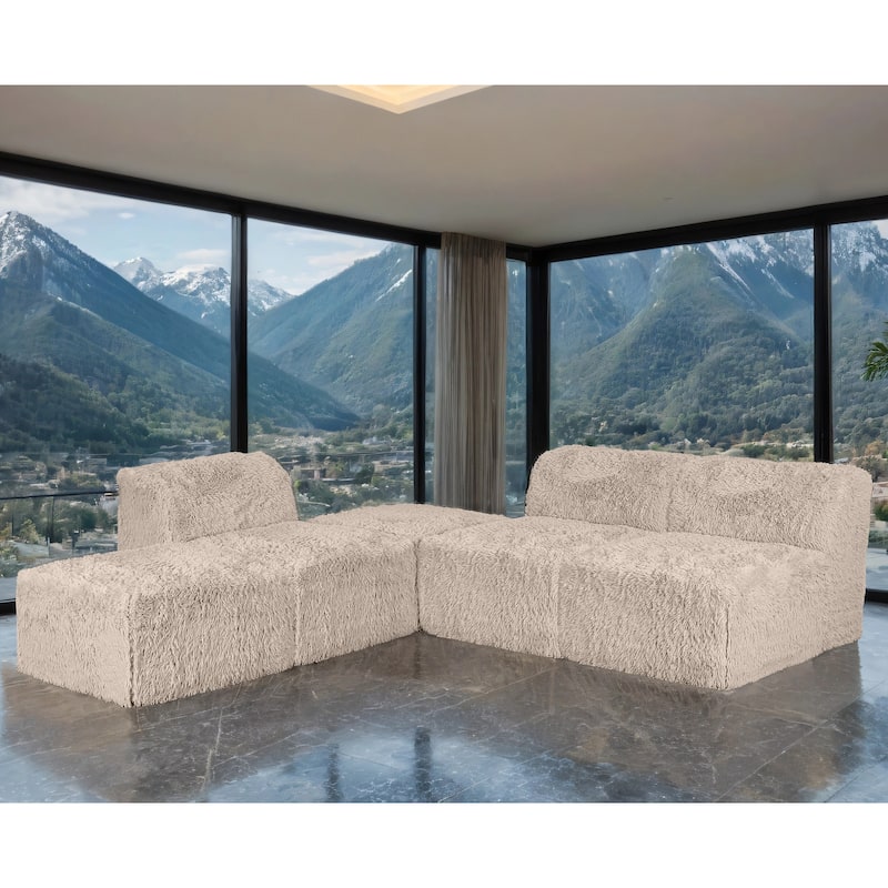 Furniture of America Ylena Modern 5-Piece Faux Fur Foam Modular Armless Compressed Sectional Sofa with Ottoman - Taupe