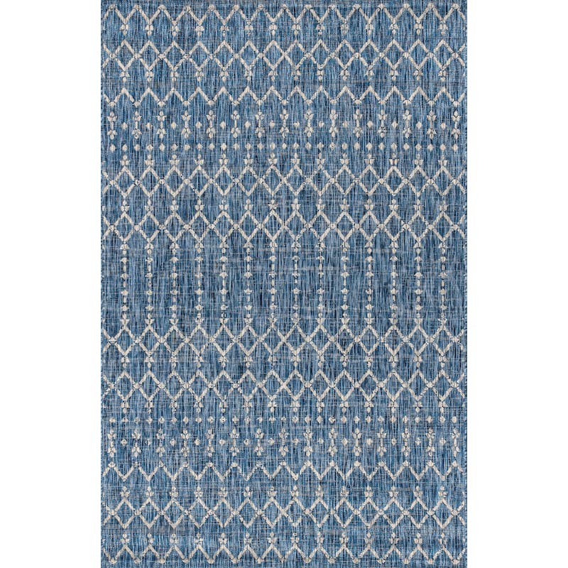JONATHAN Y Trebol Moroccan Geometric Textured Weave Indoor/Outdoor Area Rug - 4 X 6 - Navy/Light Gray