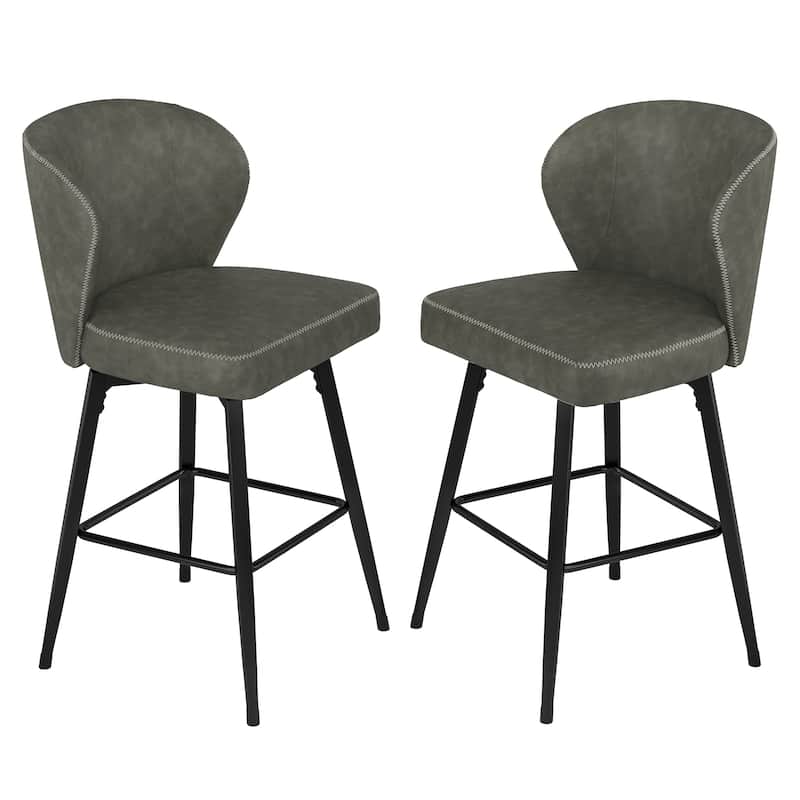 Modern Shell Back Swivel Bar Stool with Faux Leather Upholstered Seat and Metal Legs Counter Stool