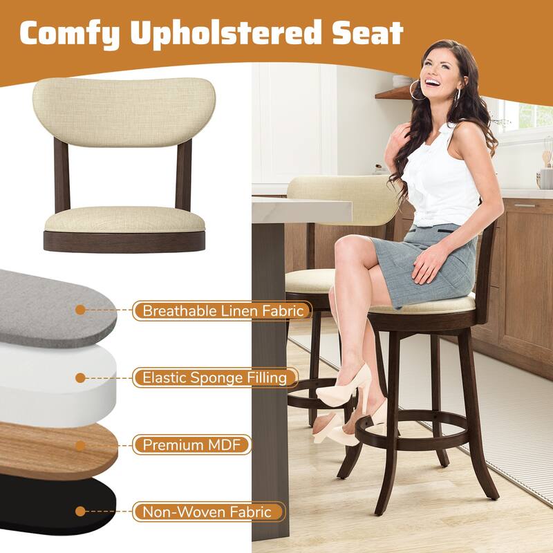 Gymax 25.5'' Counter Height Chairs Set of 2 w/ Padded Seat & Backrest