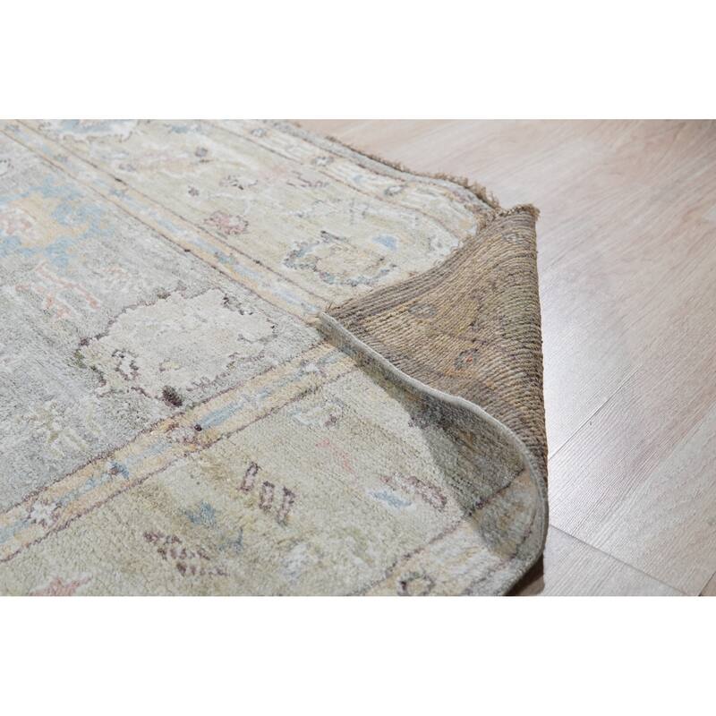 Hand-Knotted Natural Silk Grey/Light Olive Classic Floral Natural Silk Oushak Rug - 10' x 14'